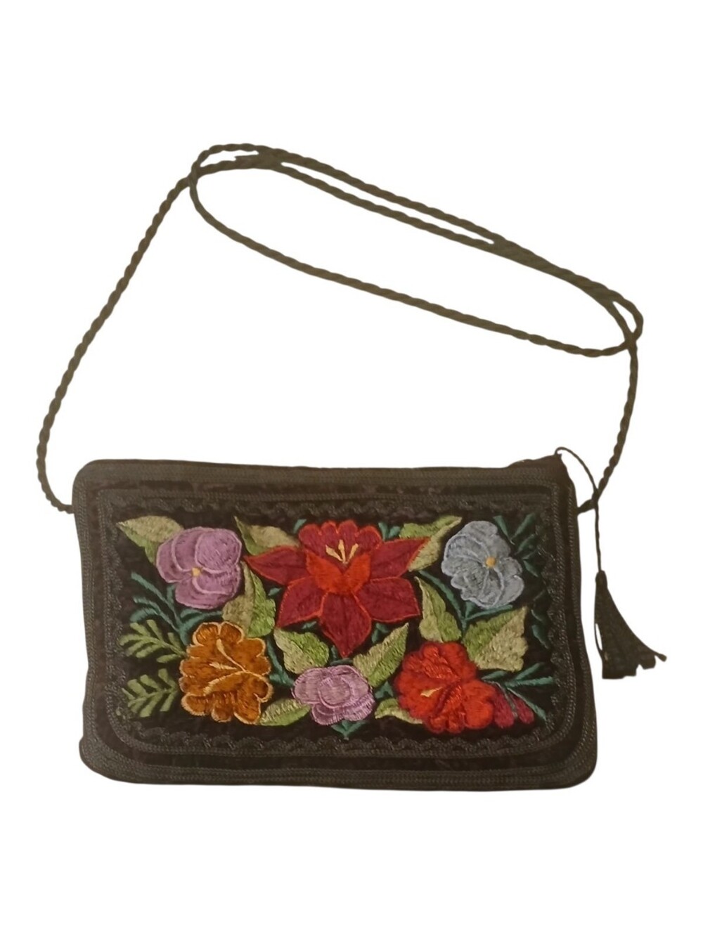 Velvet Cross Body Small Purse | Embroidered Flowers - Picture 10 of 10